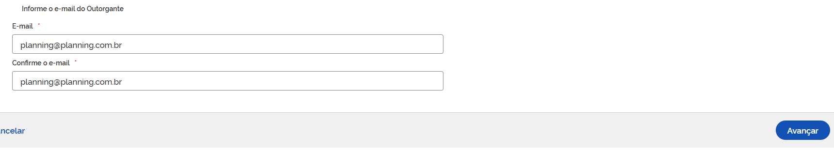 Formulário de dados do outorgante